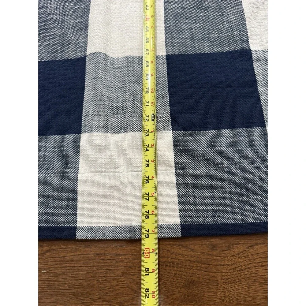 Pottery Barn Two (2) Bryce Check Drapes 50x84 Off White Bone Blue buffalo Plaid